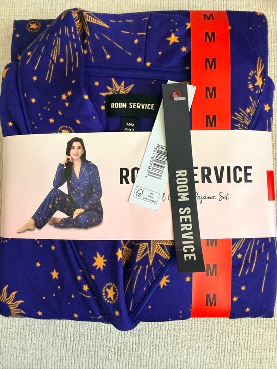 Room Service Other - NEW-Room Service Women's Shawl Collar Lounge Pajama Set Blue Celestial Star/Moon